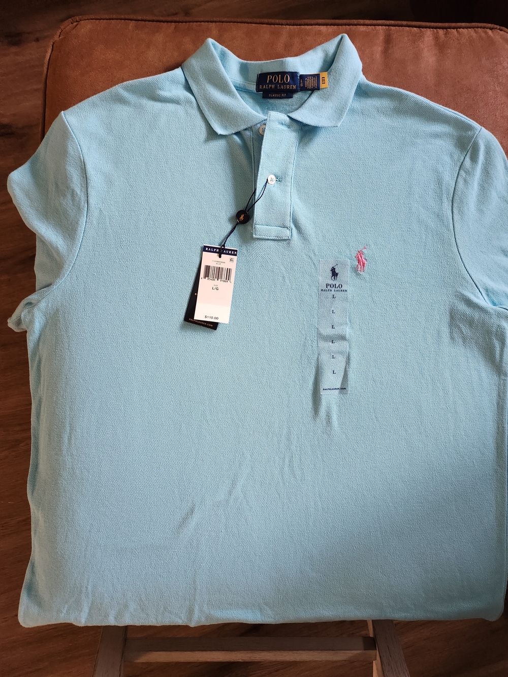 Ralph Lauren Light Aqua Polo Shirt with Pink Pony Logo